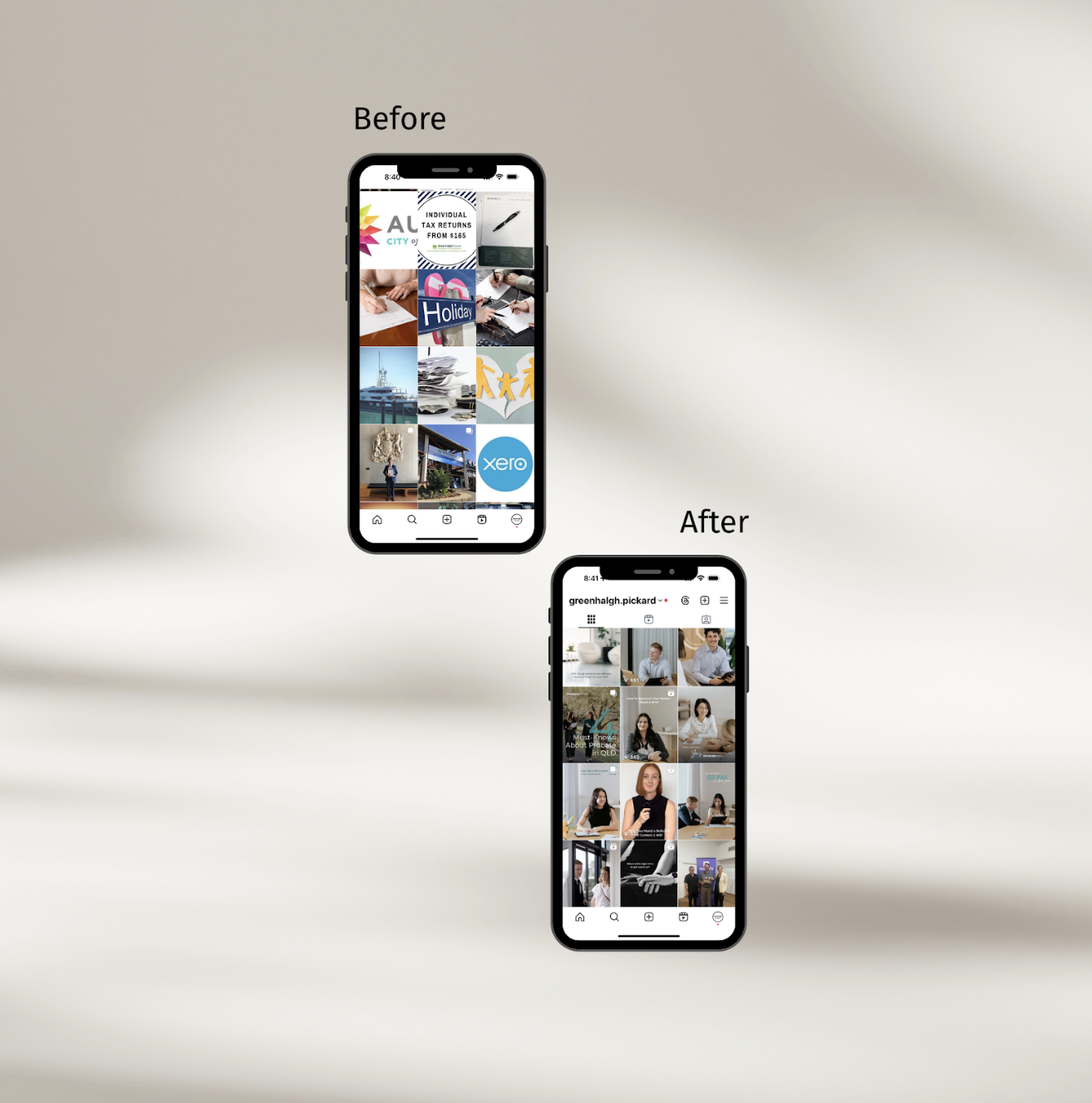 Before and after screen on phone