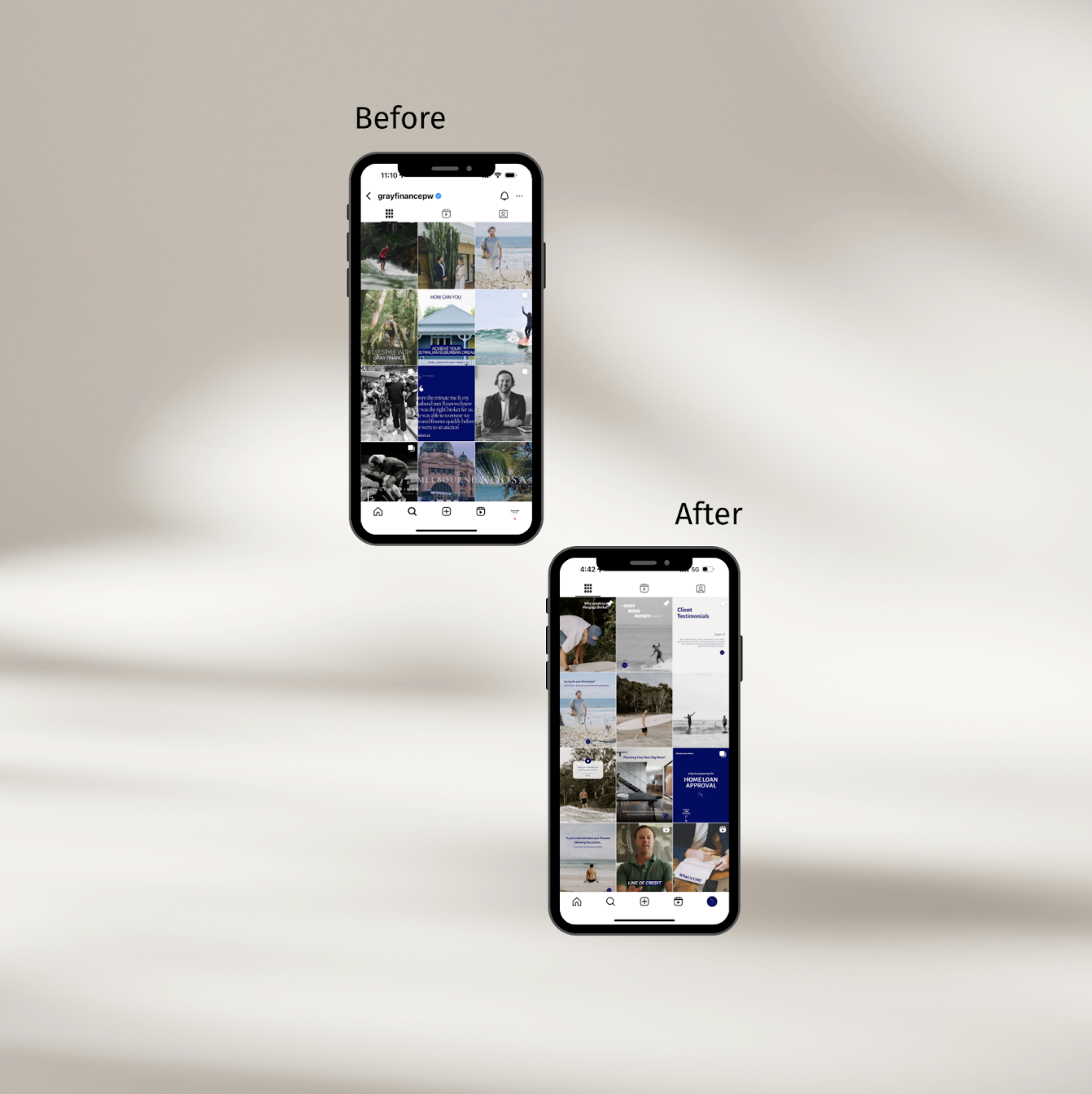 Before and after social media feed